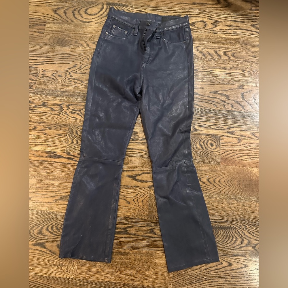 100% lamb leather blue leather pants rag and bone 25